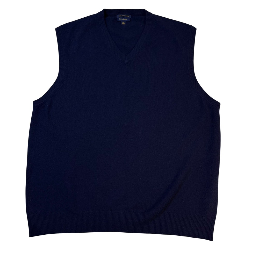 Club Room Mens Navy Blue 100% Fine Cashmere V-Neck Sweater Vest Large